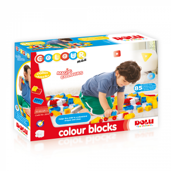 Cuburi colorate de construit - 85 piese, DOLU, 1-2 ani +