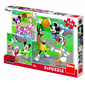Puzzle 3 in 1 - Mickey si Minnie sportivii (55 piese), Dino, 4-5 ani + de firma original