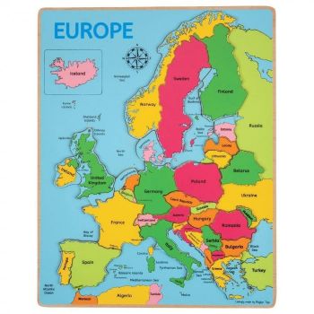 Puzzle incastru harta Europei, BIGJIGS Toys, 2-3 ani +