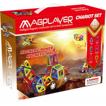 Set de constructie magnetic - 66 piese, MAGPLAYER, 2-3 ani + ieftina