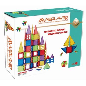 Set de constructie magnetic - 70 piese, MAGPLAYER, 2-3 ani +