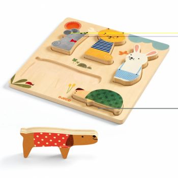 Puzzle lemn animale de companie, Djeco, 1-2 ani +