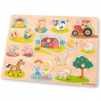Puzzle lemn Ferma 17 piese NEW, New Classic Toys, 2-3 ani +