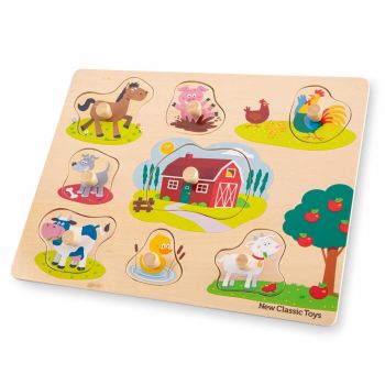 Puzzle lemn Ferma 9 piese NEW, New Classic Toys, 2-3 ani +