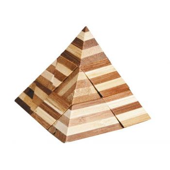 Joc logic IQ din lemn bambus 3D Pyramid, Fridolin, 8-9 ani +