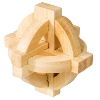 Joc logic IQ din lemn bambus Double disk puzzle 3d, Fridolin, 8-9 ani +