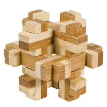 Joc logic IQ din lemn bambus in cutie metalica Construction, Fridolin, 8-9 ani +