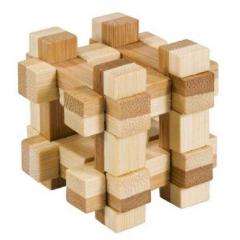 Joc logic IQ din lemn bambus in cutie metalica Gridbox, Fridolin, 8-9 ani +