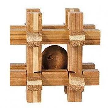 Joc logic IQ din lemn de bambus Box with ball, Fridolin, 8-9 ani +
