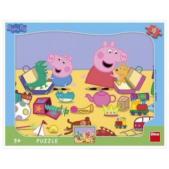 Puzzle cu rama - La joaca cu Peppa Pig (12 piese), Dino, 4-5 ani +