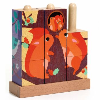 Puzzle vertical cu cuburi Djeco, Puzz-Up Forest, 2-3 ani +