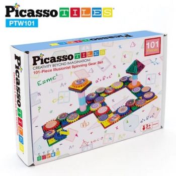 Picasso Tiles, 101 Piese Magnetice, Roti Dintate Iluzii Optice, +3 ani