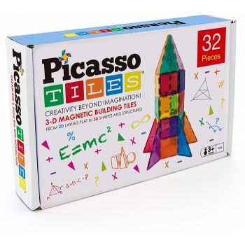 Picasso Tiles, Set magnetic de construit, Set Rocket 32 piese, +3 ani