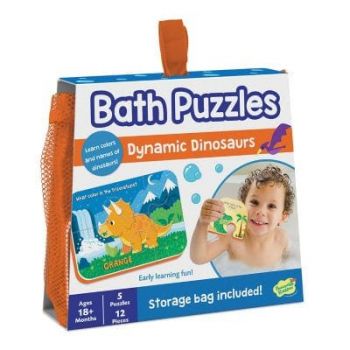 Puzzle de baie pentru bebelusi, Piese mari de spuma, Dinozaurii rapizi,  Peaceable Kingdom, +18 luni