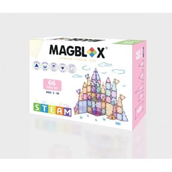 Set magnetic Magblox - 66 piese magnetice de constructie PASTEL transparente de firma originala