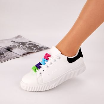 Adidasi Cu Siret Dama Albi Piele Ecologica Step