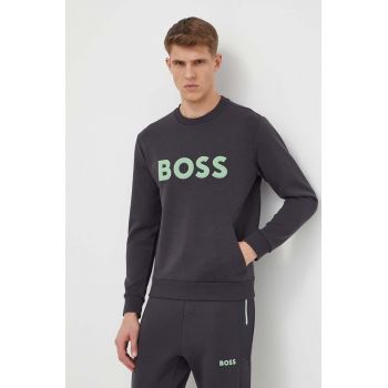 Boss Green bluza barbati, culoarea gri, cu imprimeu