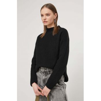 HUGO pulover de lana femei, culoarea negru, cu turtleneck