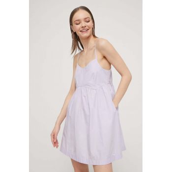 Tommy Jeans rochie din bumbac culoarea violet, mini, evazati