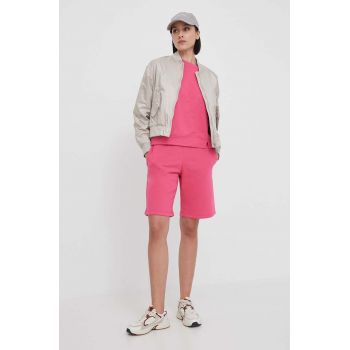 United Colors of Benetton pantaloni scurti femei, culoarea roz, neted, high waist ieftini