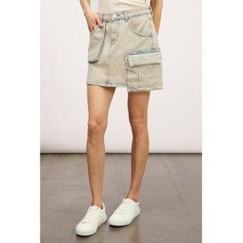 Fusta mini de denim cu asoect decolorat
