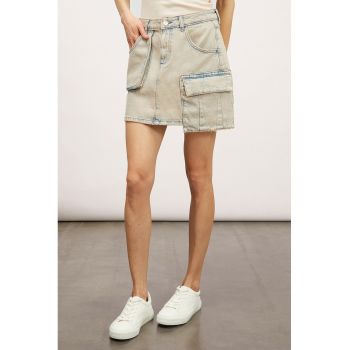 Fusta mini de denim cu asoect decolorat