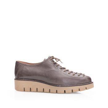 Pantofi casual damă cu șiret până în vârf din piele naturală, Leofex - 194 Kaki box de firma originala