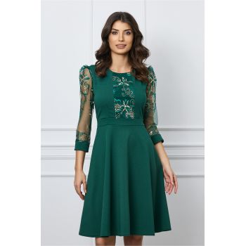 Rochie Ella Collection Ecaterina verde cu broderie bej