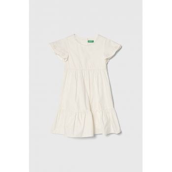 United Colors of Benetton rochie din bumbac pentru copii culoarea bej, midi, evazati