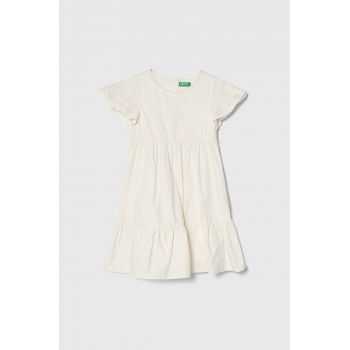 United Colors of Benetton rochie din bumbac pentru copii culoarea bej, midi, evazati