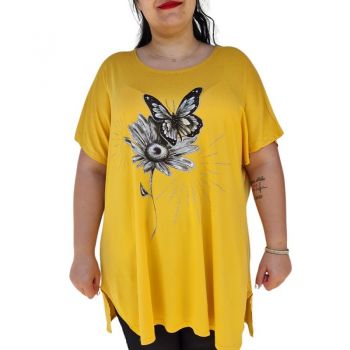 Bluza tip tricou vara, cod 109, pentru femei, marime mare, culoare galben 1357 de firma originala