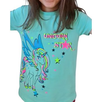 Tricou fetite, model cu unicorn, varsta 4-8 ani, din bumbac 100% 1832