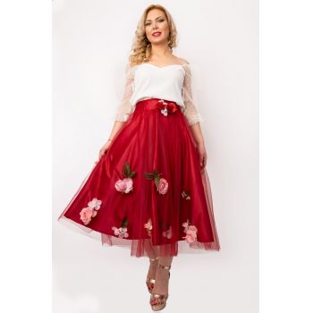 Fusta Dama Lora Din Tafta, Tulle Si Flori Aplicate, Malika Fashion