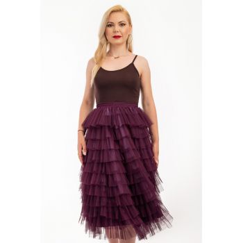 Fusta Tulle Midi Cu Volane Olivia By Malika Fashion ieftina