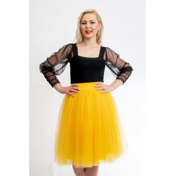 Fusta Tulle Scurta Galbena By Malika Fashion