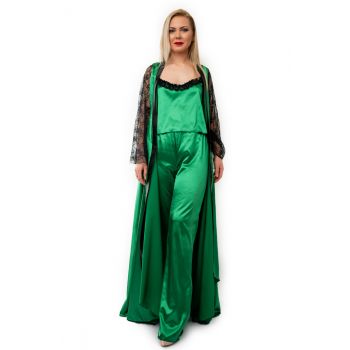 Halat Dama Satin Stela - Halat Lung Cu Maneci Din Dantela, Malika Fashion