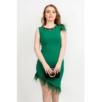 Rochie De Ocazie Agnes, Verde Cu Pene - Fofy ieftina