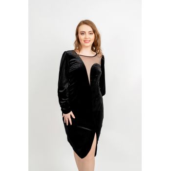 Rochie de ocazie neagra conica din catifea Cindy - Moze ieftina