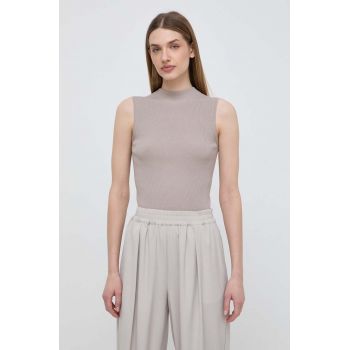 BOSS vestă culoarea bej, light, cu turtleneck 50473237