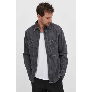 G-Star Raw camasa jeans barbati, culoarea gri, cu guler clasic, regular