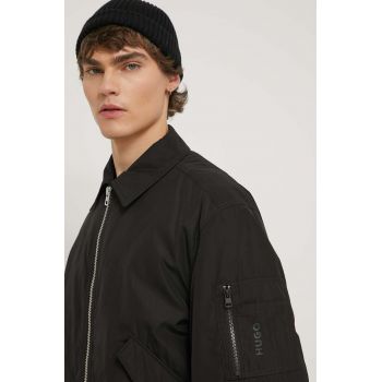 HUGO geaca bomber barbati, culoarea negru, de tranzitie, oversize