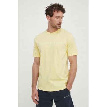 Marc O'Polo tricou din bumbac barbati, culoarea galben, cu imprimeu de firma original