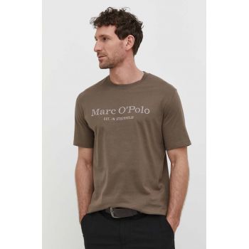 Marc O'Polo tricou din bumbac barbati, culoarea maro, cu imprimeu de firma original