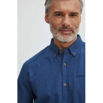 Medicine cămașă de in bărbați, culoarea bleumarin, cu guler button-down, regular