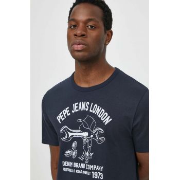 Pepe Jeans tricou din bumbac barbati, culoarea albastru marin, cu imprimeu ieftin
