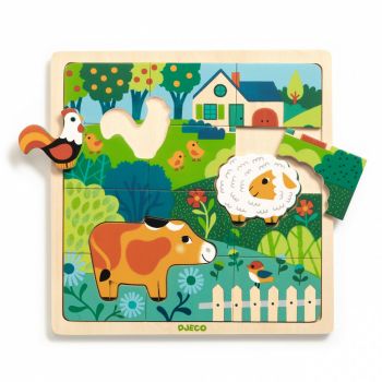 Puzzle lemn Animale de la ferma, Djeco, 2 ani+
