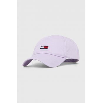 Tommy Jeans șapcă de baseball din bumbac culoarea violet, cu imprimeu, AW0AW15842