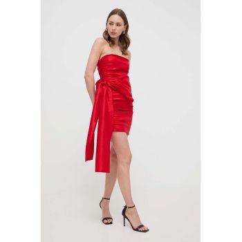 Bardot rochie culoarea rosu, mini, mulata