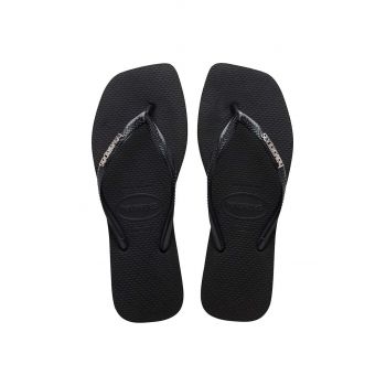 Havaianas slapi SQUARE LOGO METALLIC femei, culoarea negru, cu toc plat, 4148257.2976