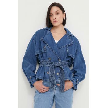 Pepe Jeans geacă din denim femei, culoarea bleumarin, de tranziție